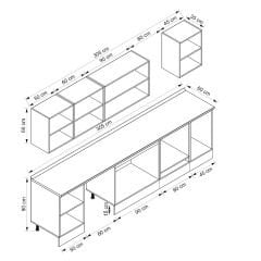 Alvinka 305X210 Cm High Gloss Mutfak Dolabı M-E90S50S45-3 High Gloss | Beyaz - Mdf