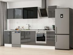 Alvinka 305X210 Cm High Gloss Mutfak Dolabı M-E90S50S45-3 High Gloss | Antrasit - Suntalam