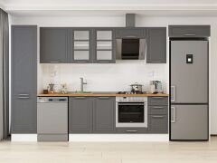 Alvinka 370X222 Cm Klasik Mebran Mutfak Dolabı Mbb-E80B50S40-3 Mebran | Antrasit - Mdf