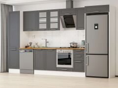 Alvinka 370X222 Cm Klasik Mebran Mutfak Dolabı Mbb-E80B50S40-3 Mebran | Antrasit - Mdf