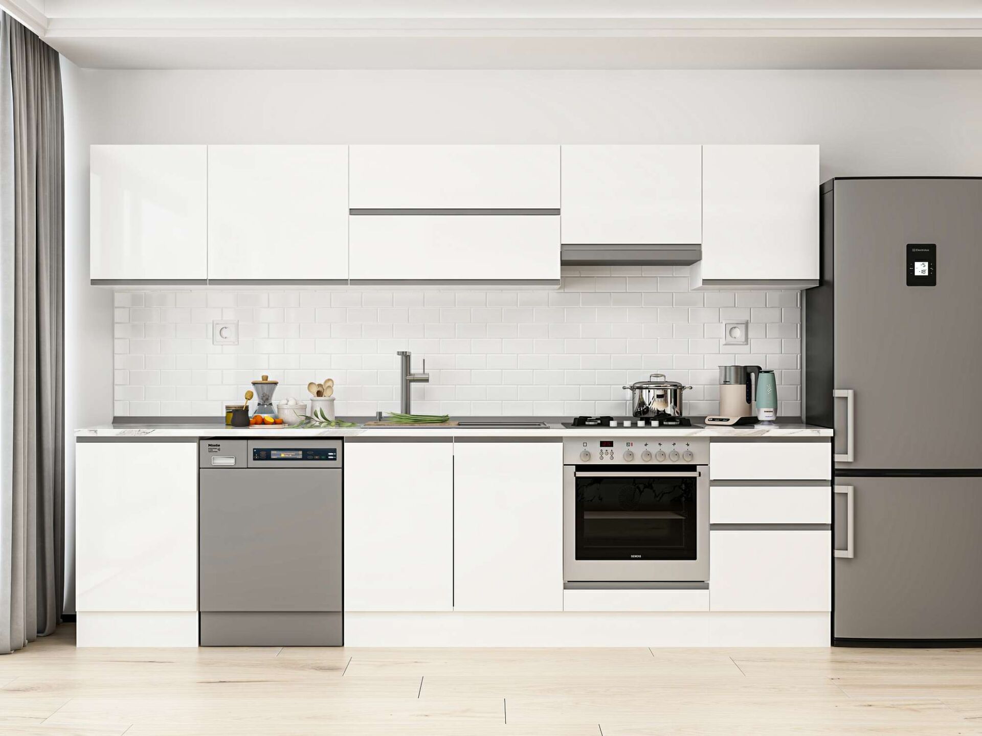 Alvinka 310X210 Cm High Gloss Mutfak Dolabı M-E90S50S50-1 High Gloss | Beyaz - Mdf