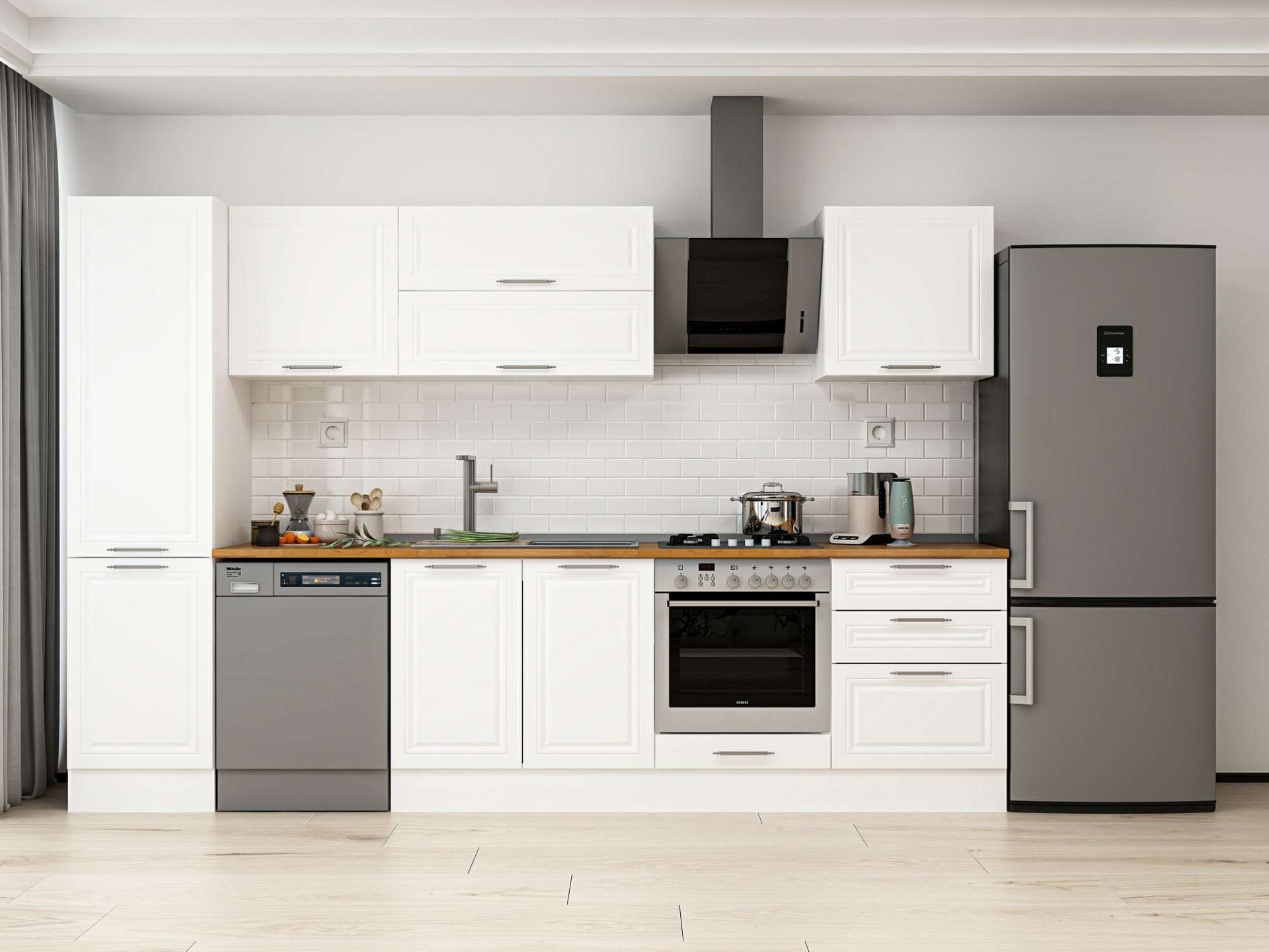 Alvinka 320X210 Cm Klasik Mebran Mutfak Dolabı Beyaz Beyaz Mb-E90B50S60-2