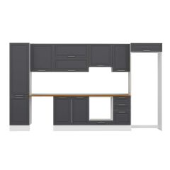 Alvinka 375X222 Cm Klasik Mebran Mutfak Dolabı Mbb-E80B50S45-1 Mebran | Antrasit - Suntalam