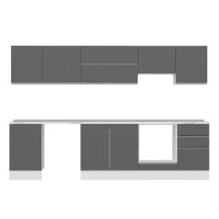 Alvinka 310X210 Cm High Gloss Mutfak Dolabı M-E90S50S50-1 High Gloss | Antrasit - Mdf