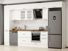 Alvinka 360X240 Cm Klasik Mebran Mutfak Dolabı Mbb-E80B40S40-3 Mebran | Beyaz - Suntalam