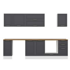 Alvinka 295X210 Cm Klasik Mebran Mutfak Dolabı M-E90S40S45-2 Mebran | Antrasit - Mdf